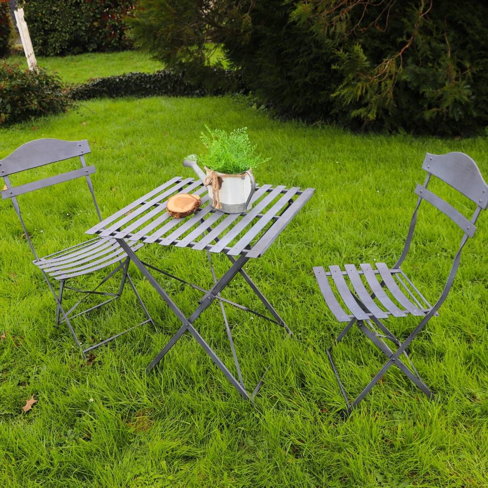 ~ Table en métal grise 60 x 60 x 70 cm Chemin de campagne - Image 3