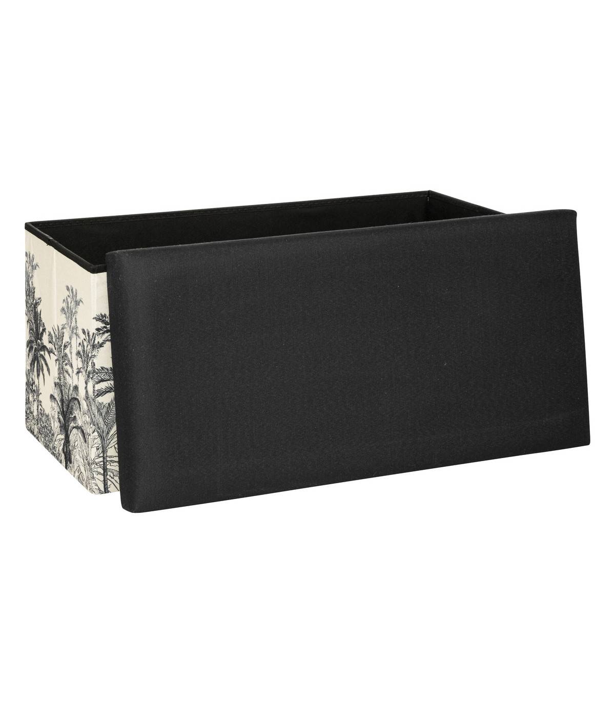 Pouf et Coffre de rangement en bois et tissu imprimé Noir & Blanc 76 x 38 cm - Image 2