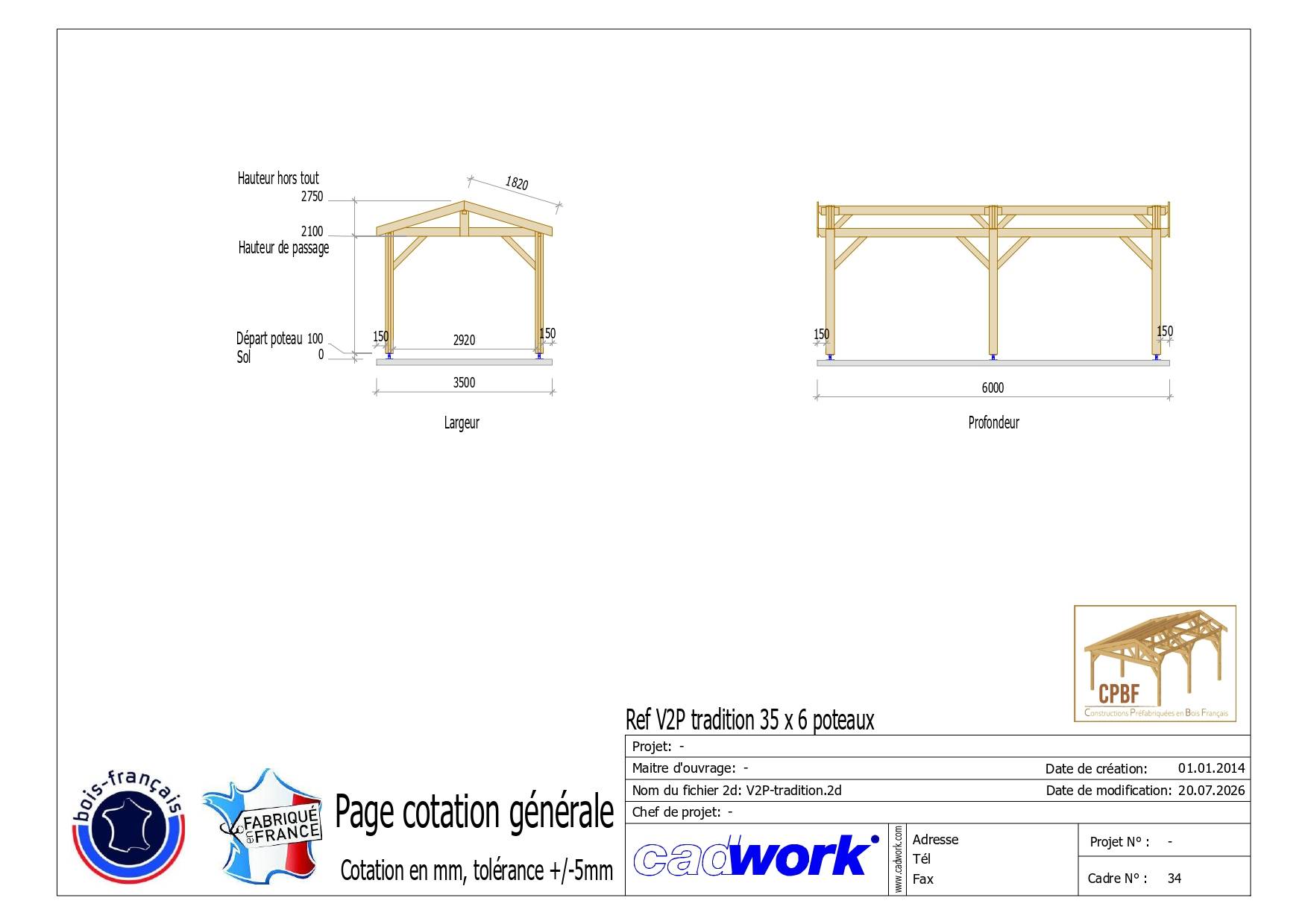 Cpbf Charpentes - Carport bois 2 pentes en bois douglas 28 m². Abri voiture extérieur. Garantie 10 ans. - Image 2