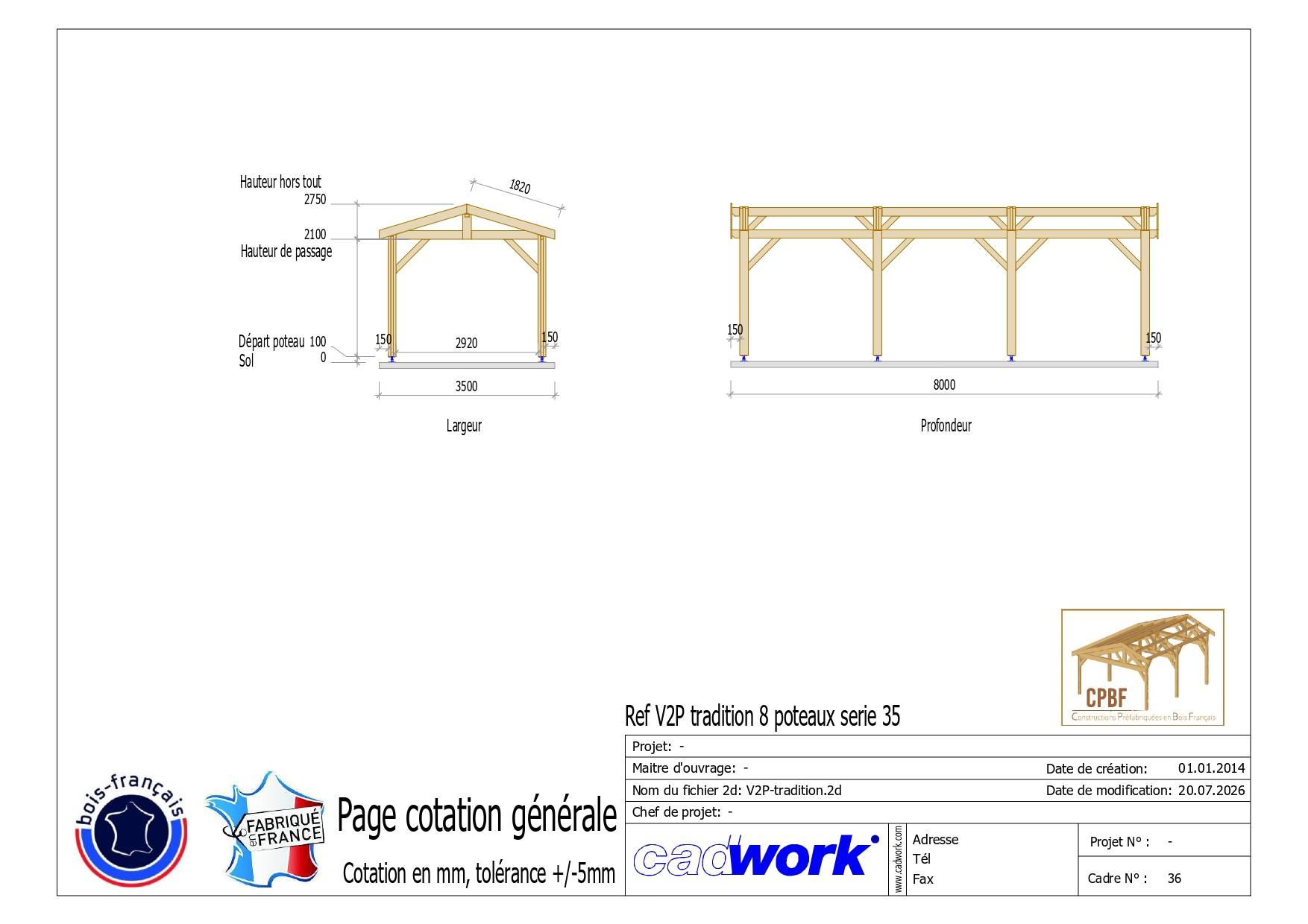 Cpbf Charpentes - Carport bois 2 pentes en bois douglas 28 m². Abri voiture extérieur. Garantie 10 ans. - Image 3
