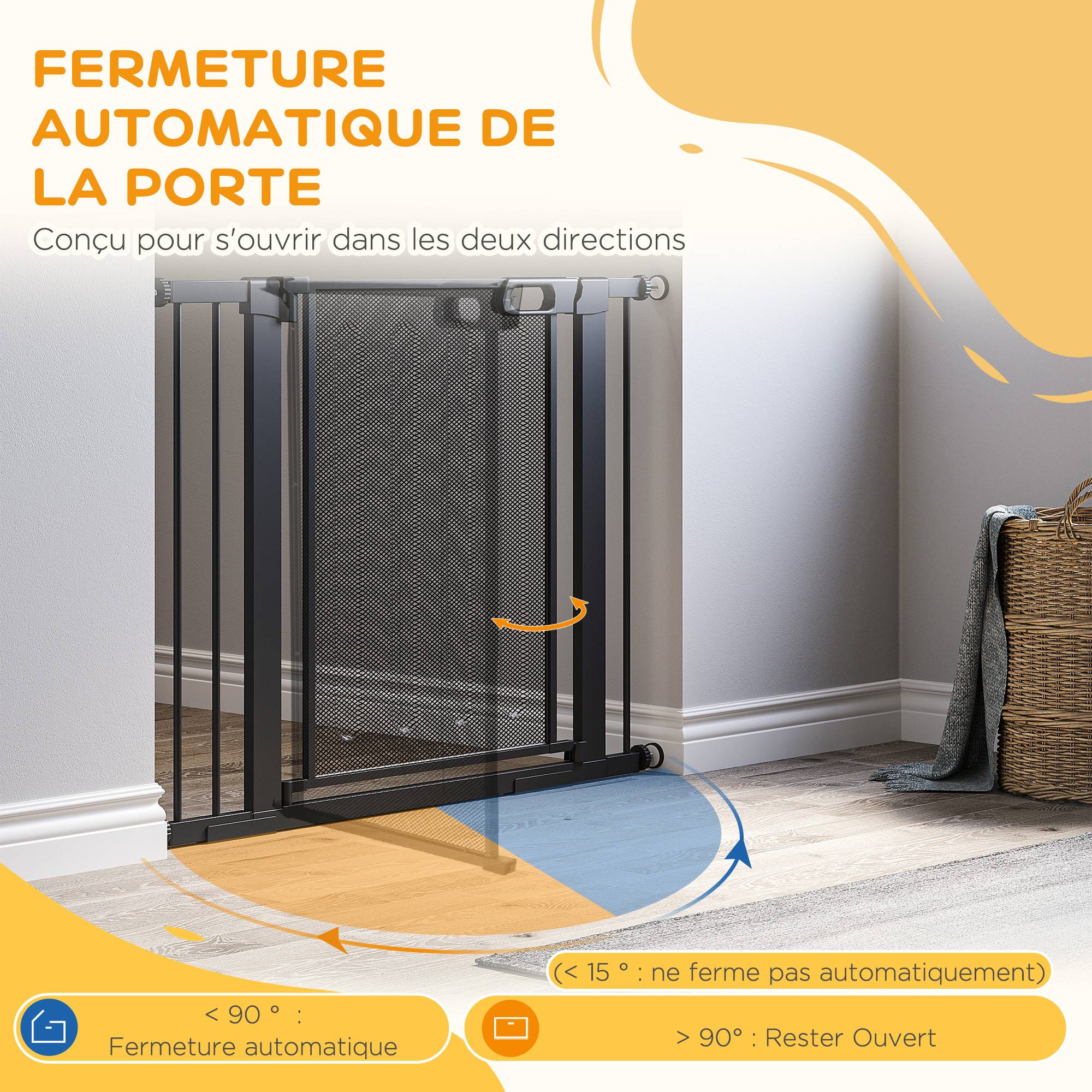Barrière de sécurité acier pour chiens fermeture automatique 75-103cm noir - ComfortXL Outdoor Living - Image 7