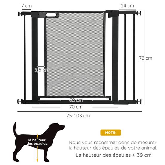 Barrière de sécurité acier pour chiens fermeture automatique 75-103cm noir - ComfortXL Outdoor Living - Image 5