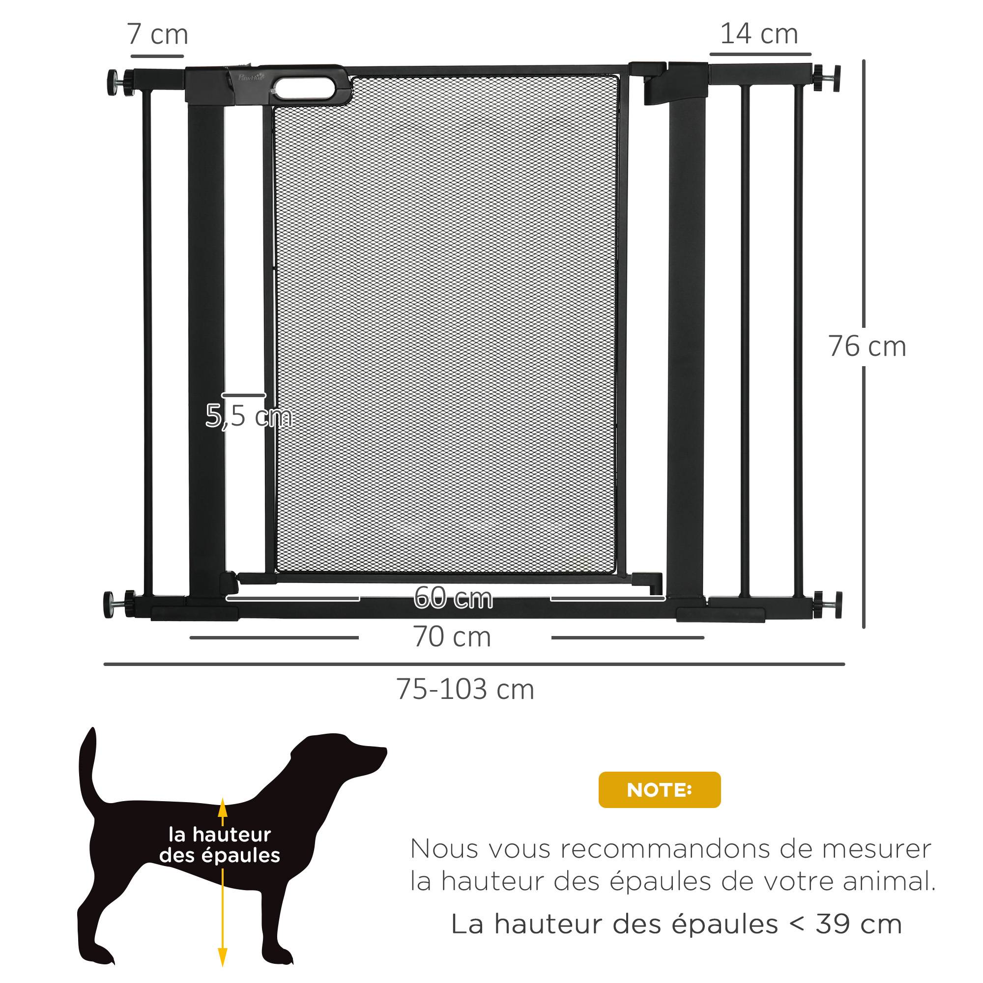 Barrière de sécurité acier pour chiens fermeture automatique 75-103cm noir - ComfortXL Outdoor Living - Image 5