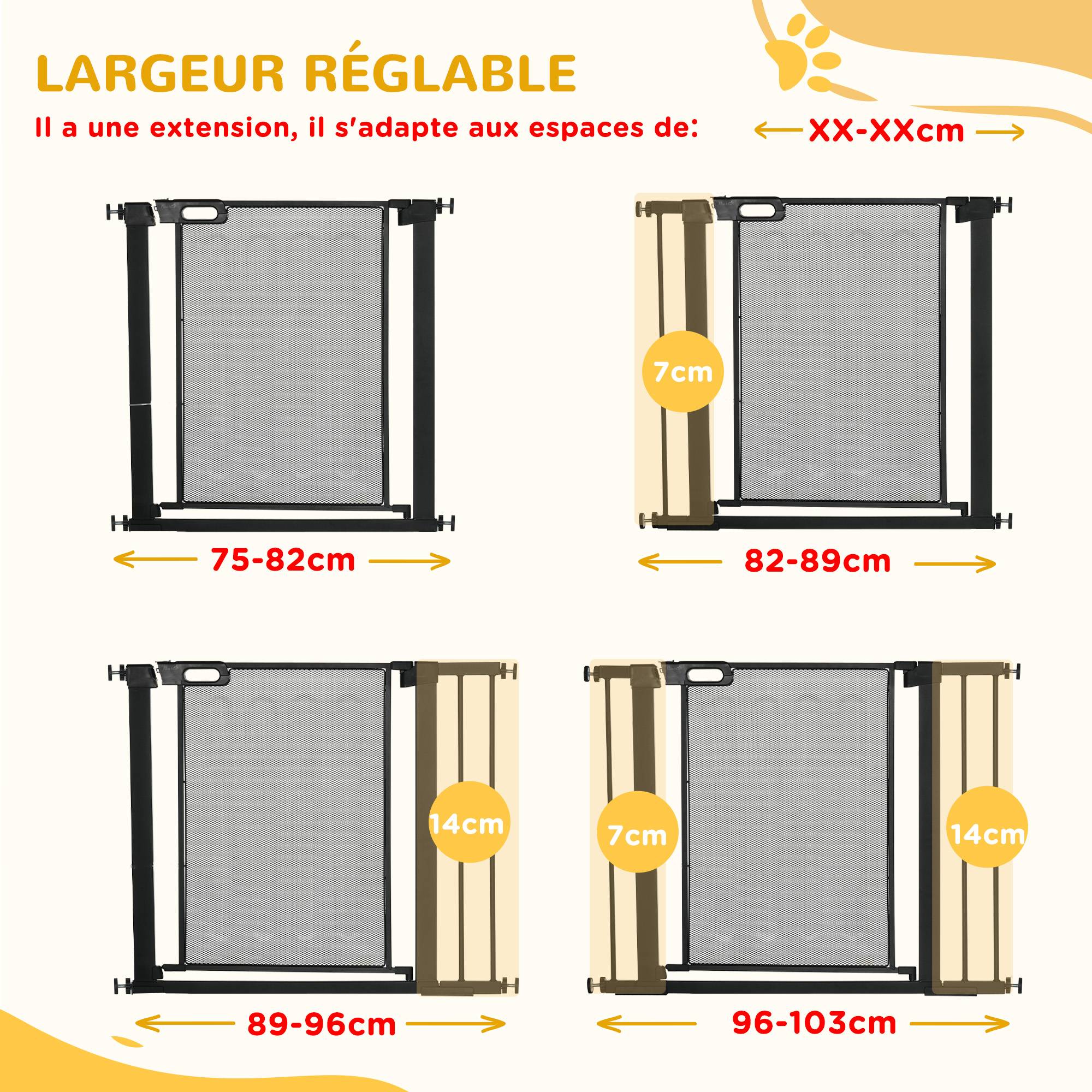 Barrière de sécurité acier pour chiens fermeture automatique 75-103cm noir - ComfortXL Outdoor Living - Image 8