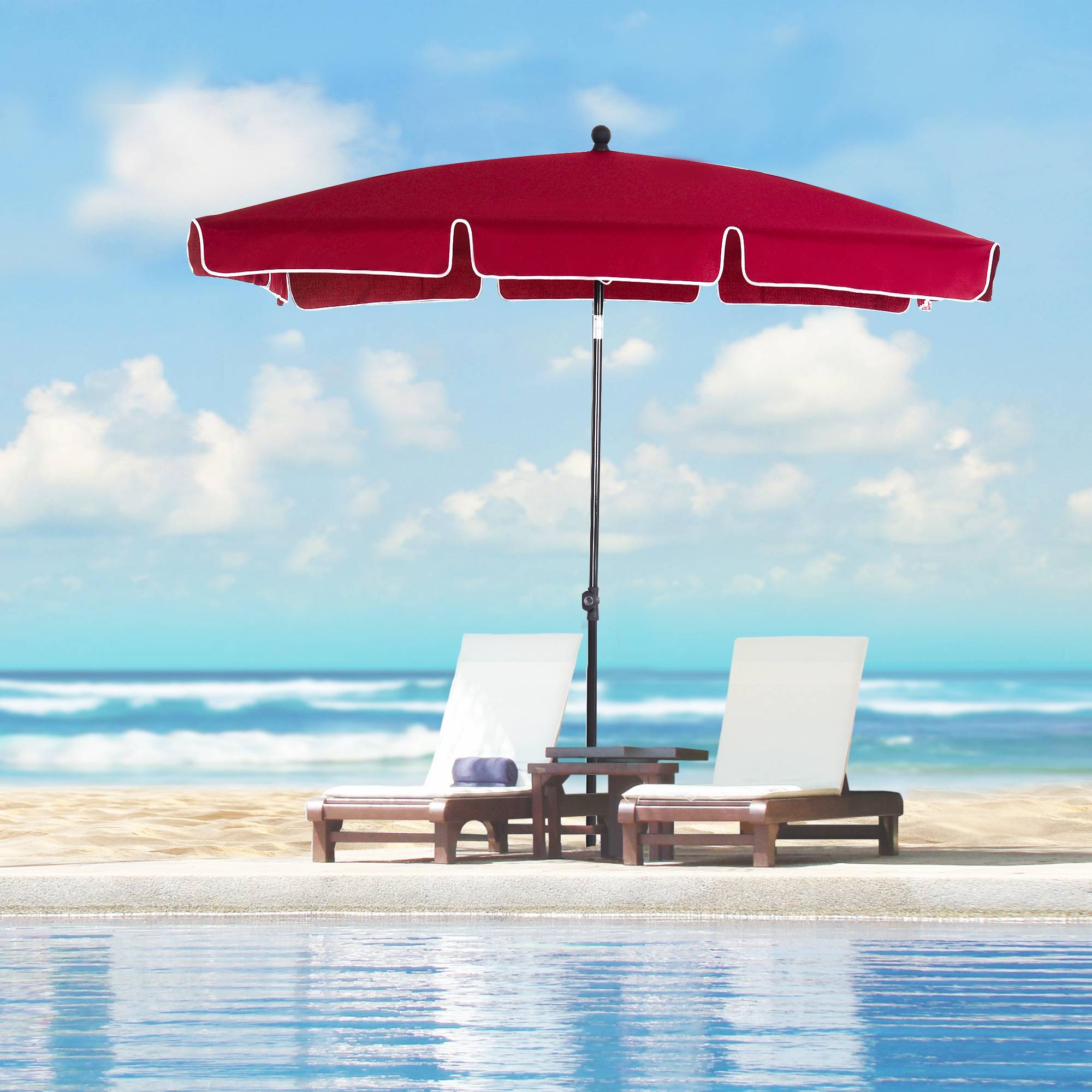 Parasol de jardin Parasol droit rectangulaire inclinable - 198x130x245cm Aluminium Rouge fr163 - Image 3