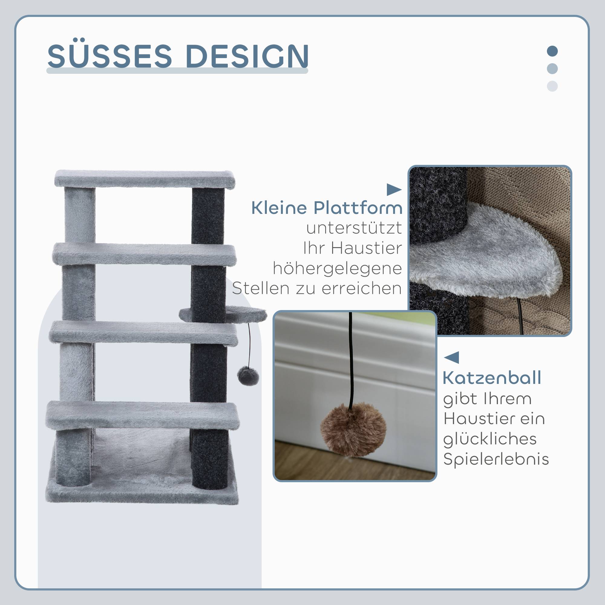 Sans Marque - Escalier 4 marches, griffoirs, balle, chat, peluche/jute, 60x40x64cm, gris - Image 7