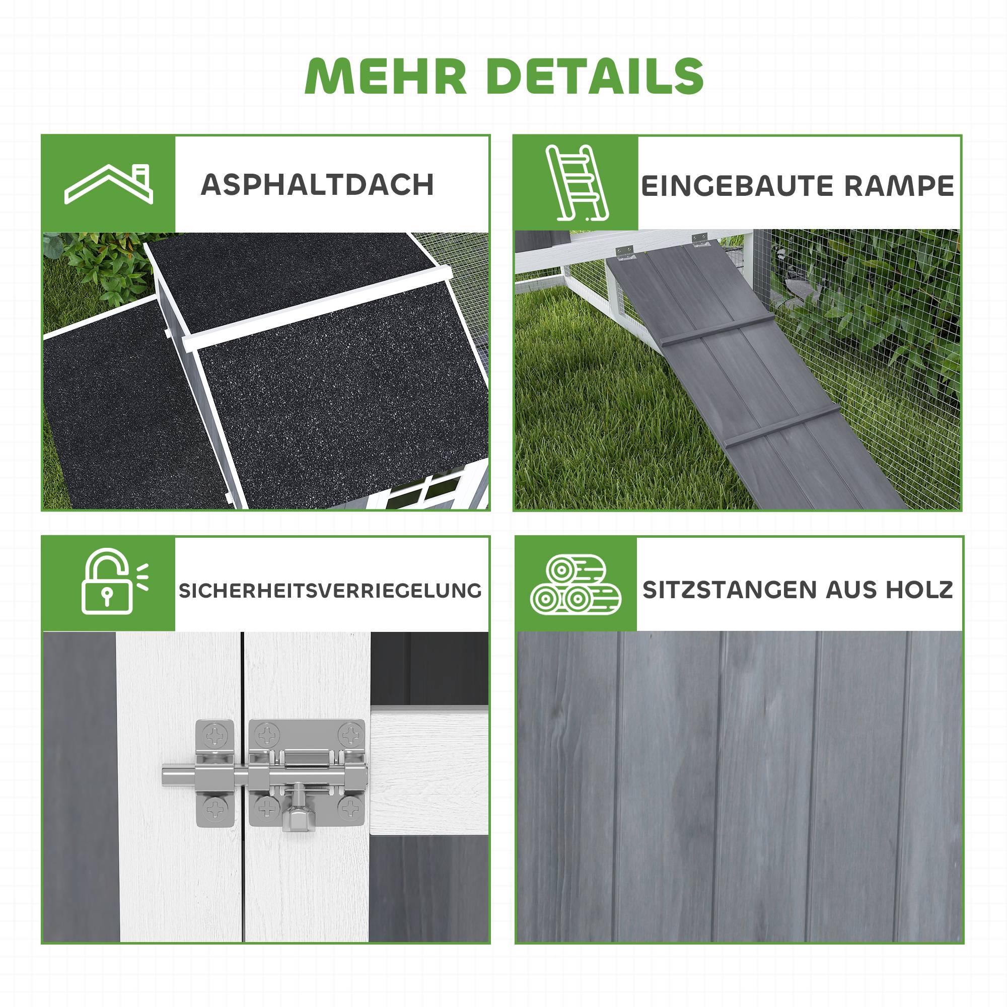 Sans Marque - Poulailler avec parcours 3-4 poules, 3 nichoirs, 1,9 m², bois de sapin, Gris - Image 9
