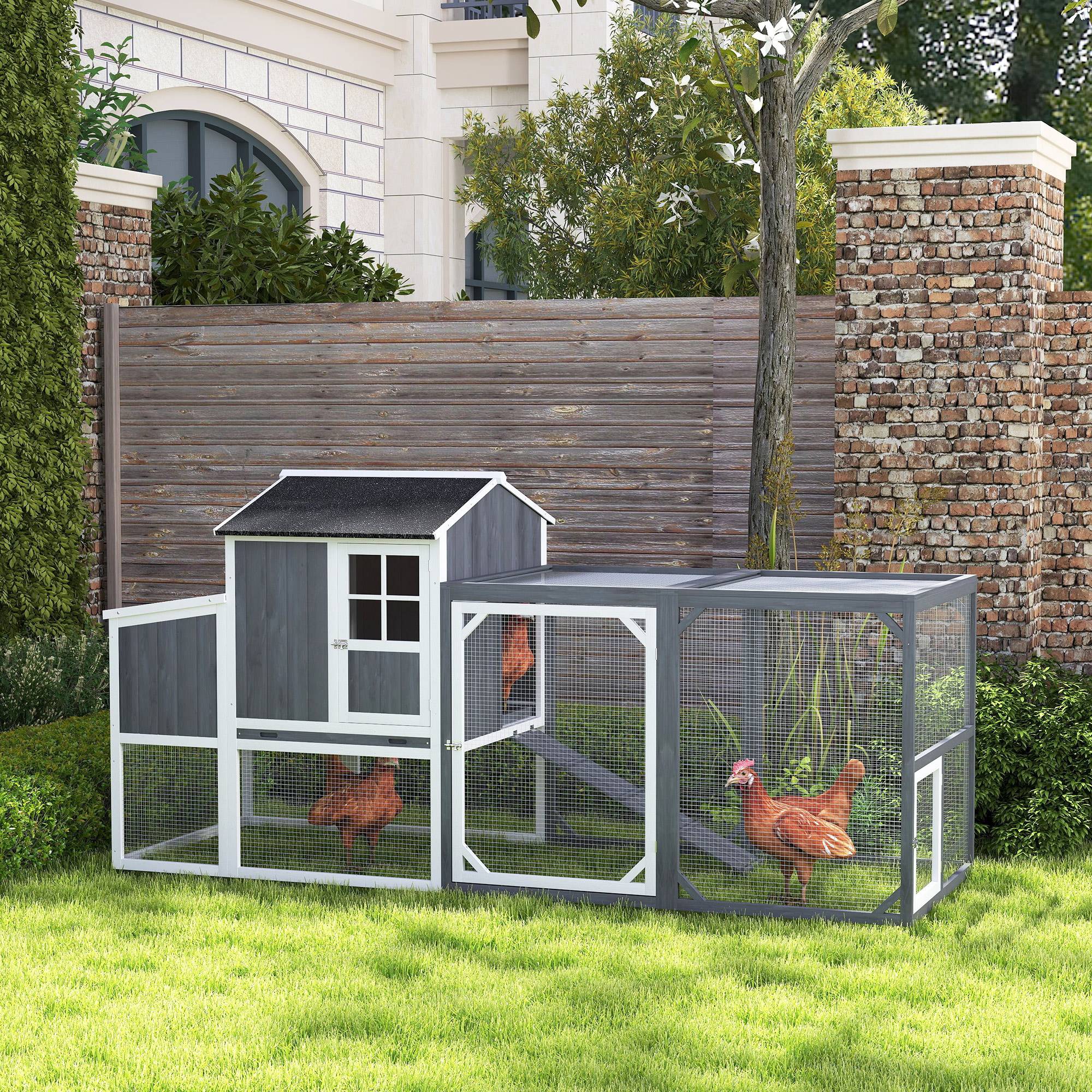 Sans Marque - Poulailler avec parcours 3-4 poules, 3 nichoirs, 1,9 m², bois de sapin, Gris - Image 3