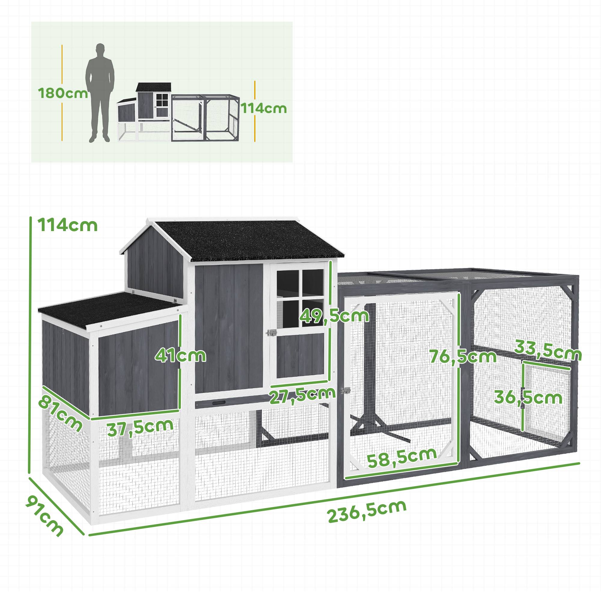 Sans Marque - Poulailler avec parcours 3-4 poules, 3 nichoirs, 1,9 m², bois de sapin, Gris - Image 5