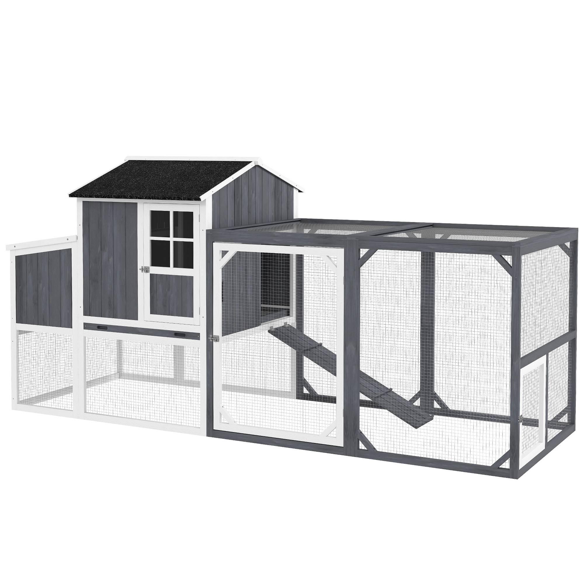 Sans Marque - Poulailler avec parcours 3-4 poules, 3 nichoirs, 1,9 m², bois de sapin, Gris - Image 2