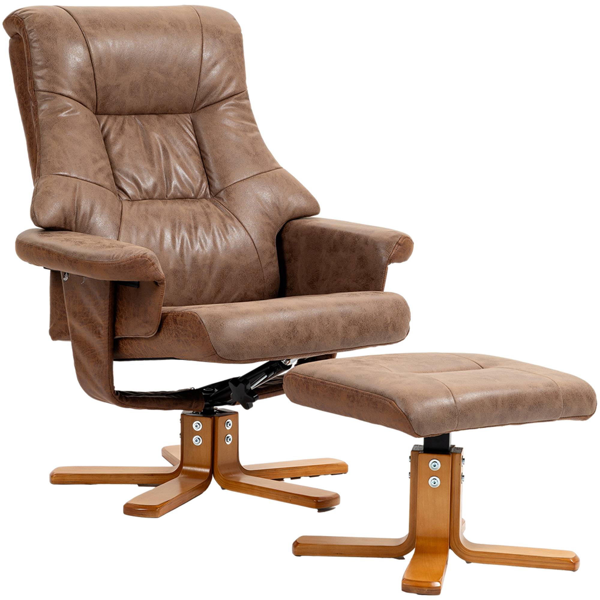 Sans Marque - Fauteuil relax inclinable 135° pivotant 360° avec repose-pieds revêtement microfibre marron - Image 1