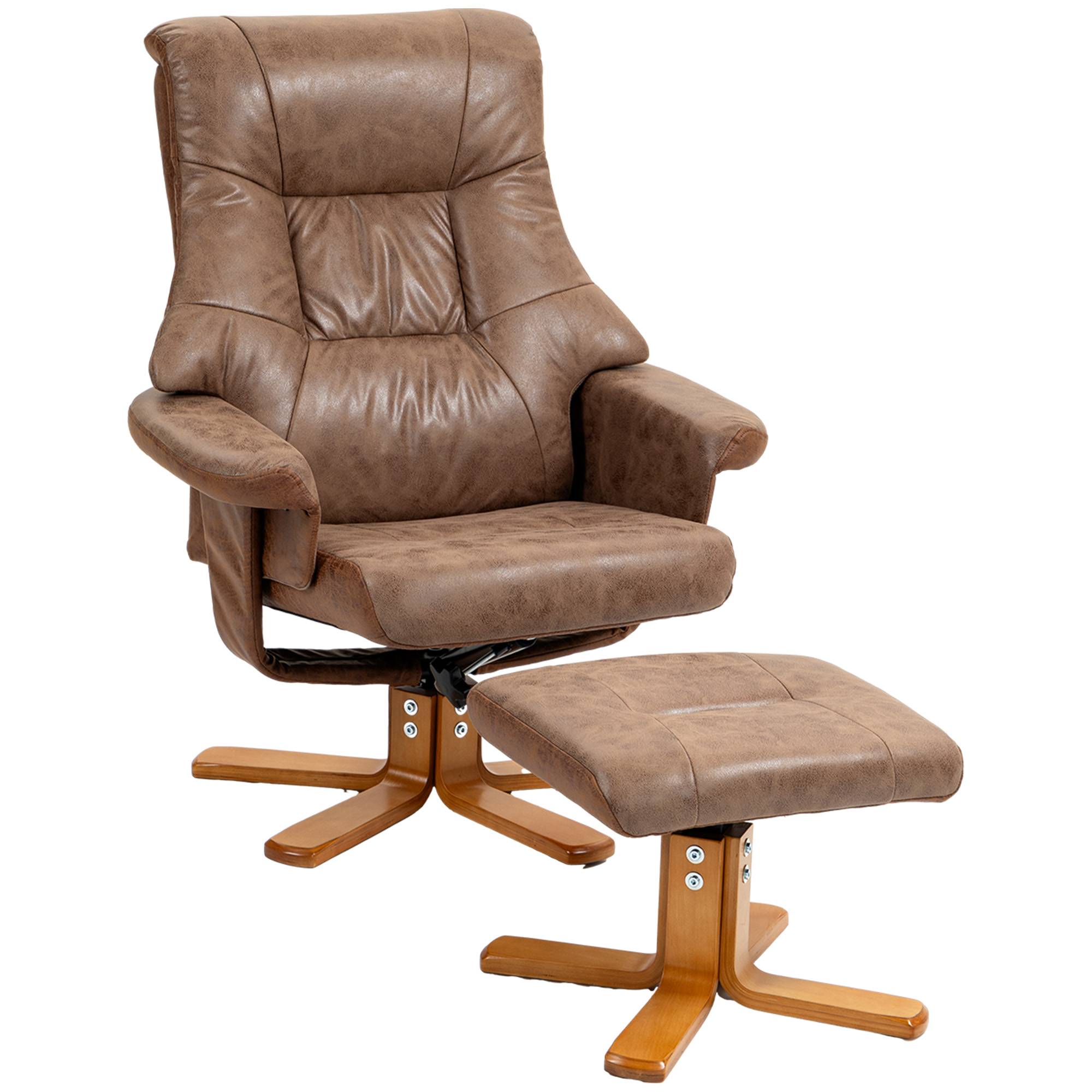 Sans Marque - Fauteuil relax inclinable 135° pivotant 360° avec repose-pieds revêtement microfibre marron - Image 2