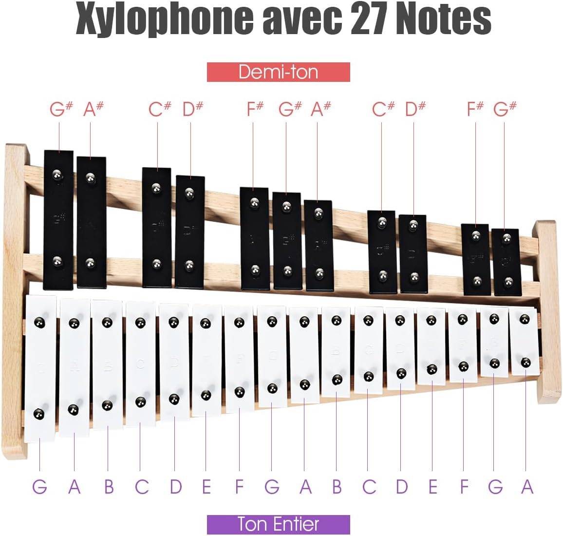 Xylophone En Bois De Rose 8 Tons 24,2 X 16,5 Cm - Instrument De Percussion Pour Débutant, Son Clair Et Riche