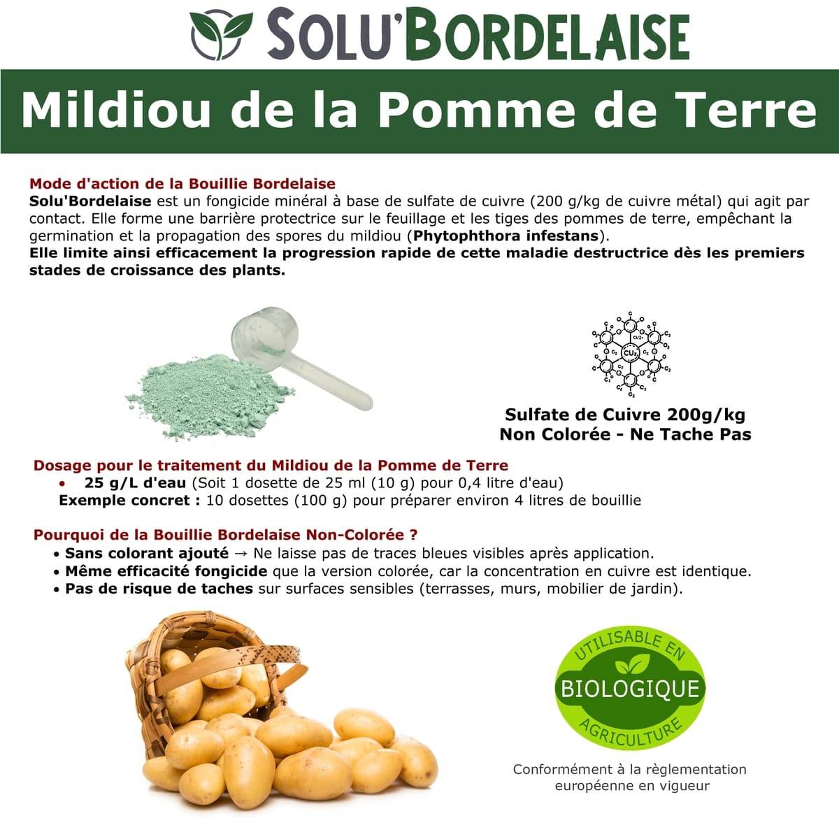 Solu'Bordelaise - 3 kg de Bouillie Bordelaise - Mildiou de la pomme de terre - Utilisable Agriculture Biologique - 3 Sachets Refermable de 1 kg - Image 3