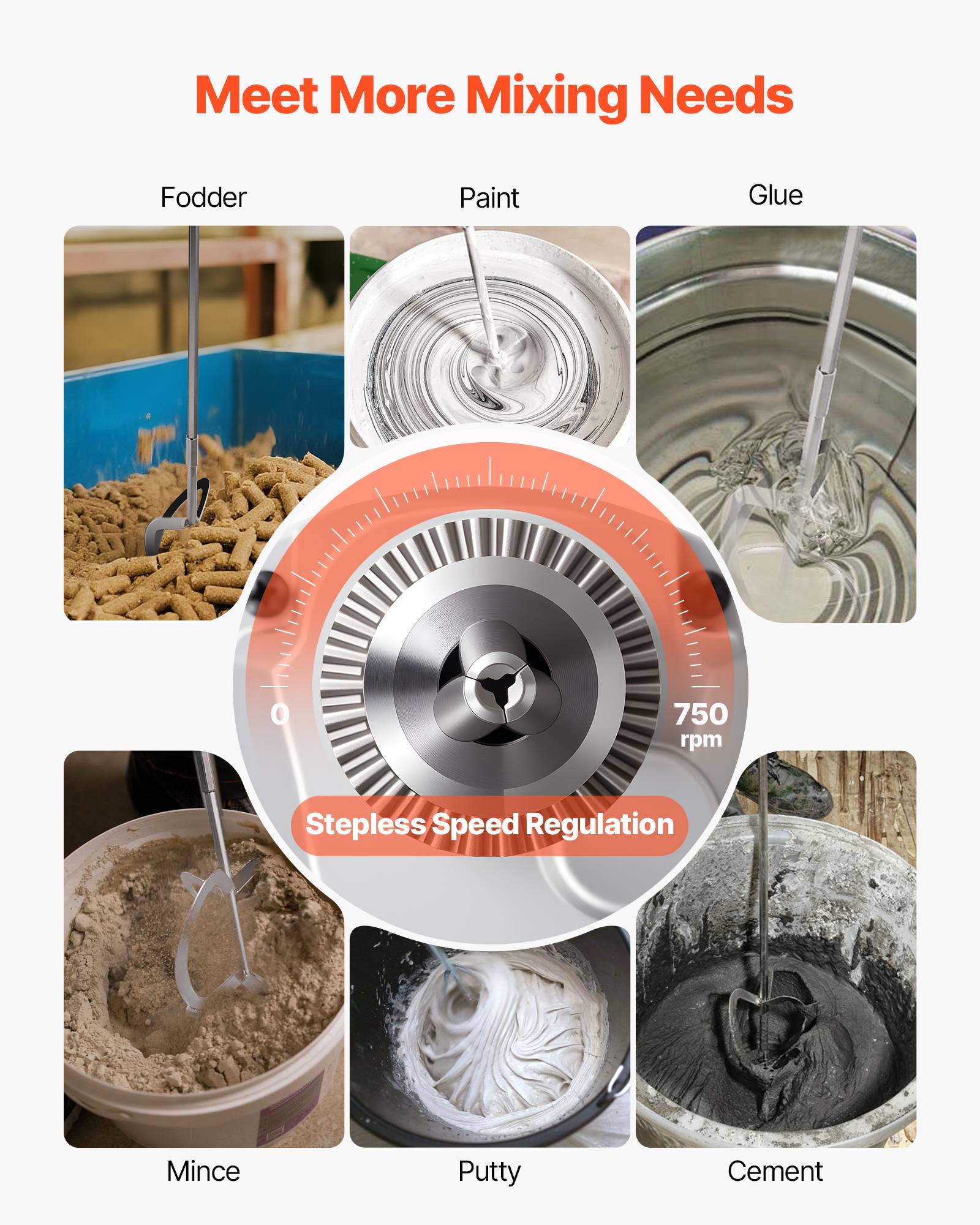 Vevor - VEVOR Malaxeur de Mortier Perceuse Visseuse Filaire 0-750 tr/min 16 mm Peinture - Image 3