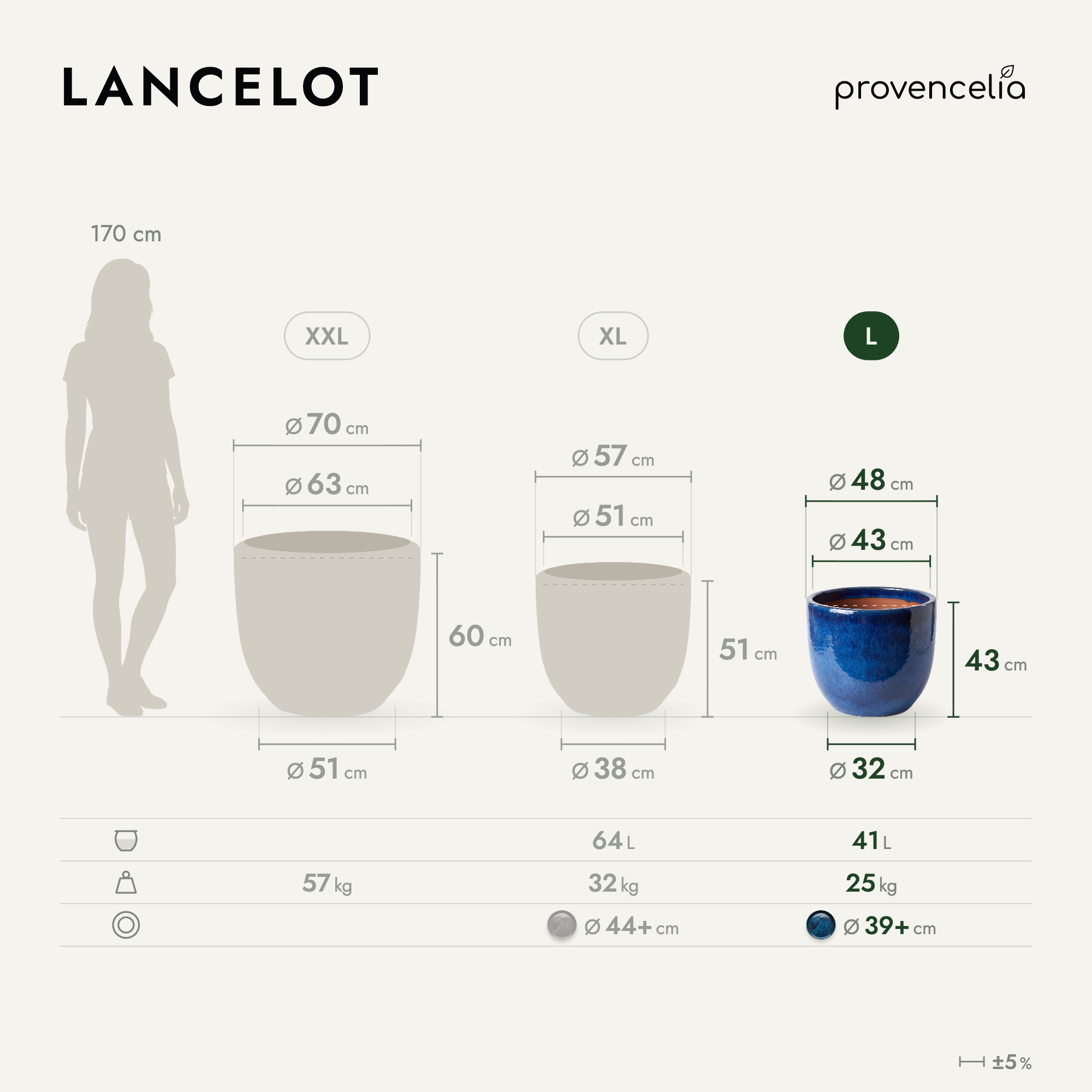Provencelia - Pot LANCELOT 48x43cm bleu azur - Image 2