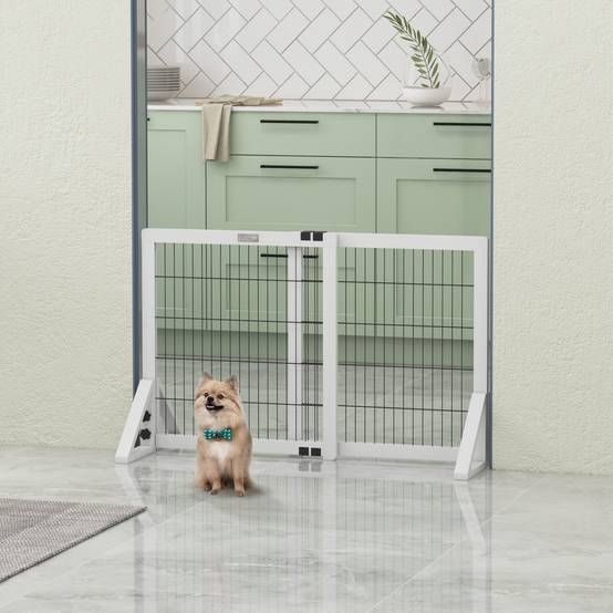 Barrière de séparation bois pin chiens maison largeur réglable 106x67cm blanc - ComfortXL Outdoor Living - Image 4