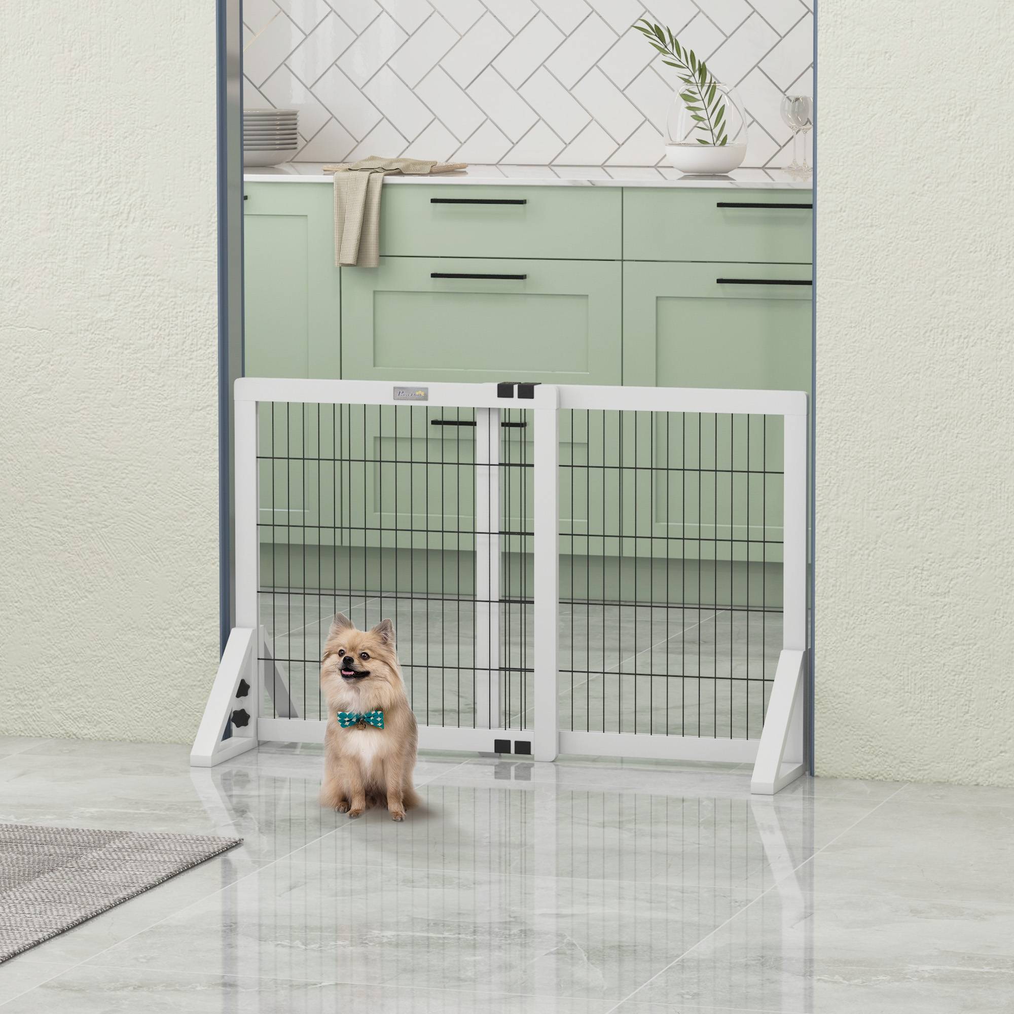 Barrière de séparation bois pin chiens maison largeur réglable 106x67cm blanc - ComfortXL Outdoor Living - Image 4