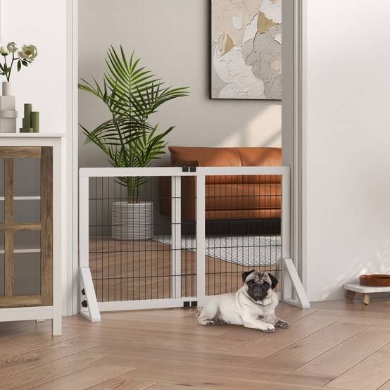 Barrière de séparation bois pin chiens maison largeur réglable 106x67cm blanc - ComfortXL Outdoor Living - Image 3