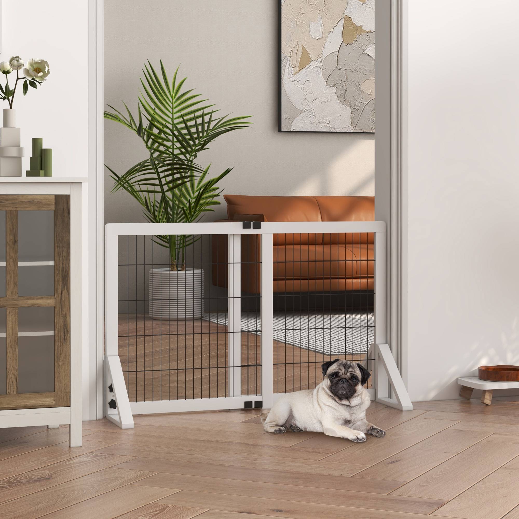 Barrière de séparation bois pin chiens maison largeur réglable 106x67cm blanc - ComfortXL Outdoor Living - Image 3