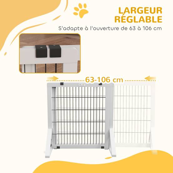 Barrière de séparation bois pin chiens maison largeur réglable 106x67cm blanc - ComfortXL Outdoor Living - Image 8