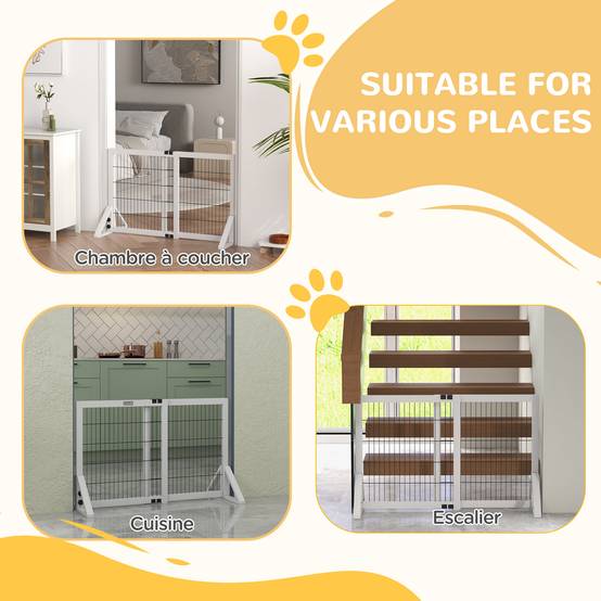 Barrière de séparation bois pin chiens maison largeur réglable 106x67cm blanc - ComfortXL Outdoor Living - Image 7