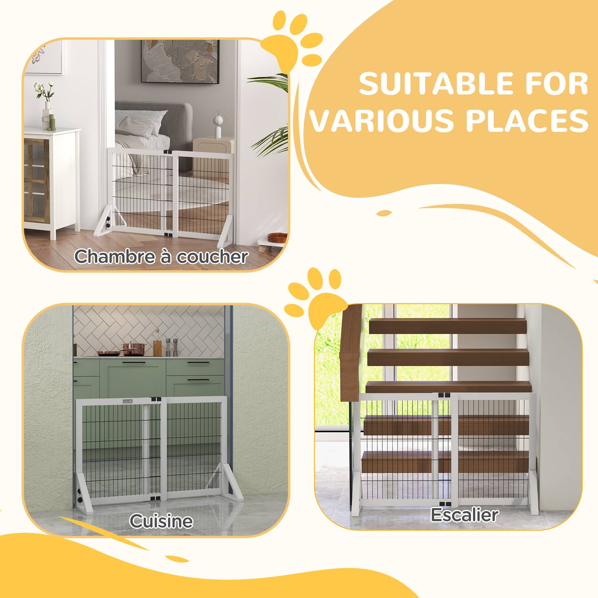 Barrière de séparation bois pin chiens maison largeur réglable 106x67cm blanc - ComfortXL Outdoor Living - Image 7