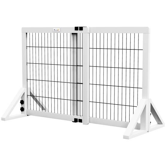 Barrière de séparation bois pin chiens maison largeur réglable 106x67cm blanc - ComfortXL Outdoor Living - Image 2