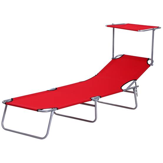 Transat pliable métal pour plage avec pare-soleil réglable 187x58x36cm rouge - ComfortXL Outdoor Living - Image 2