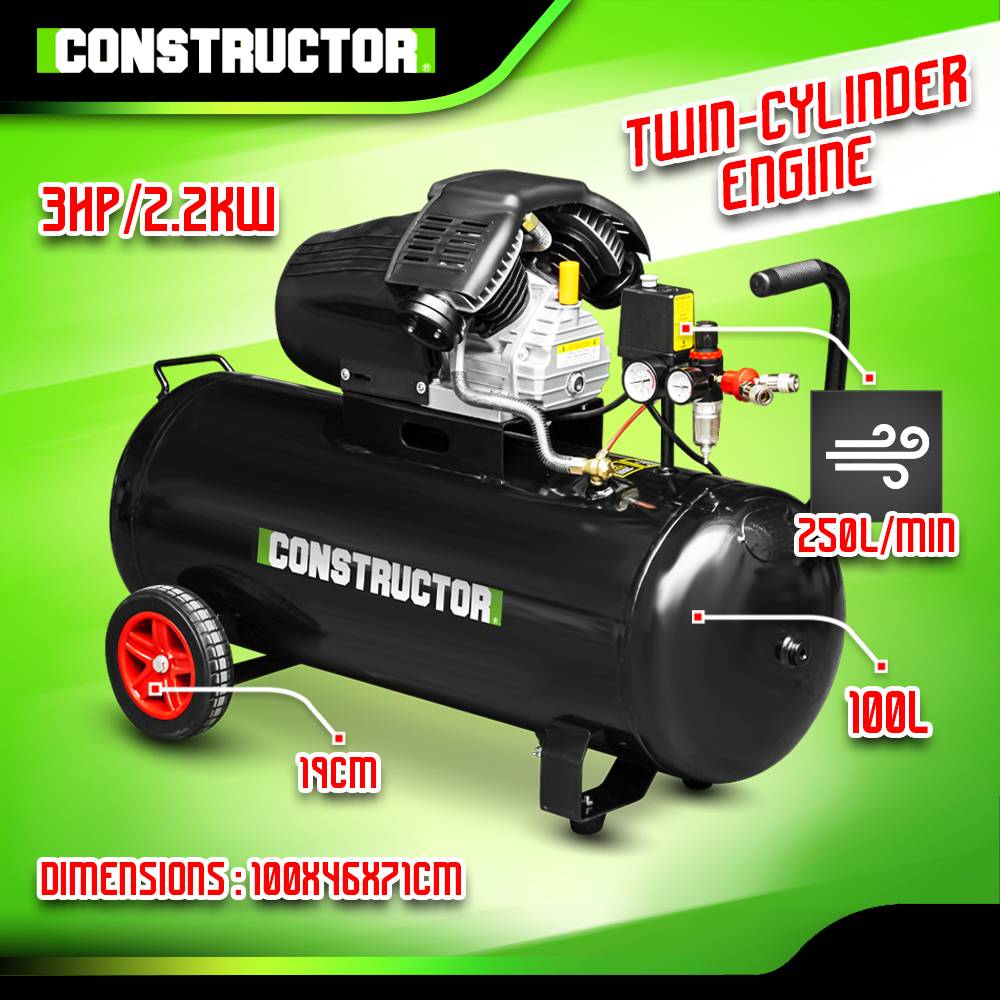 Constructor - Compresseur à huile 100L bicylindre - 8 bars - 2.2Kw - Constructor - Image 2