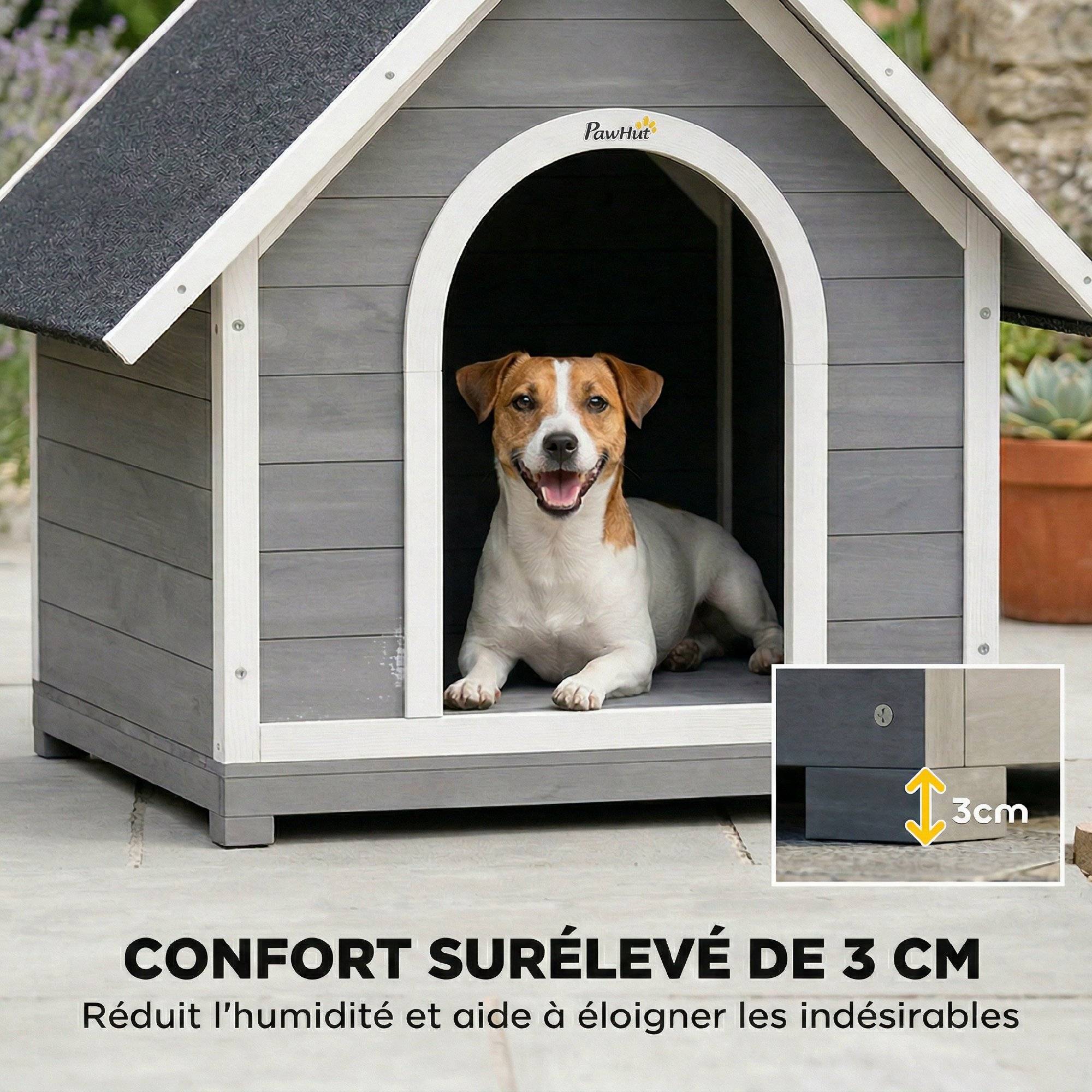 Niche pour Chien Extérieur Maison pour Chien Corps Entièrement Ouvrant pour Nettoyage Facile 84x101x86 cm Gris et Blanc - Image 8