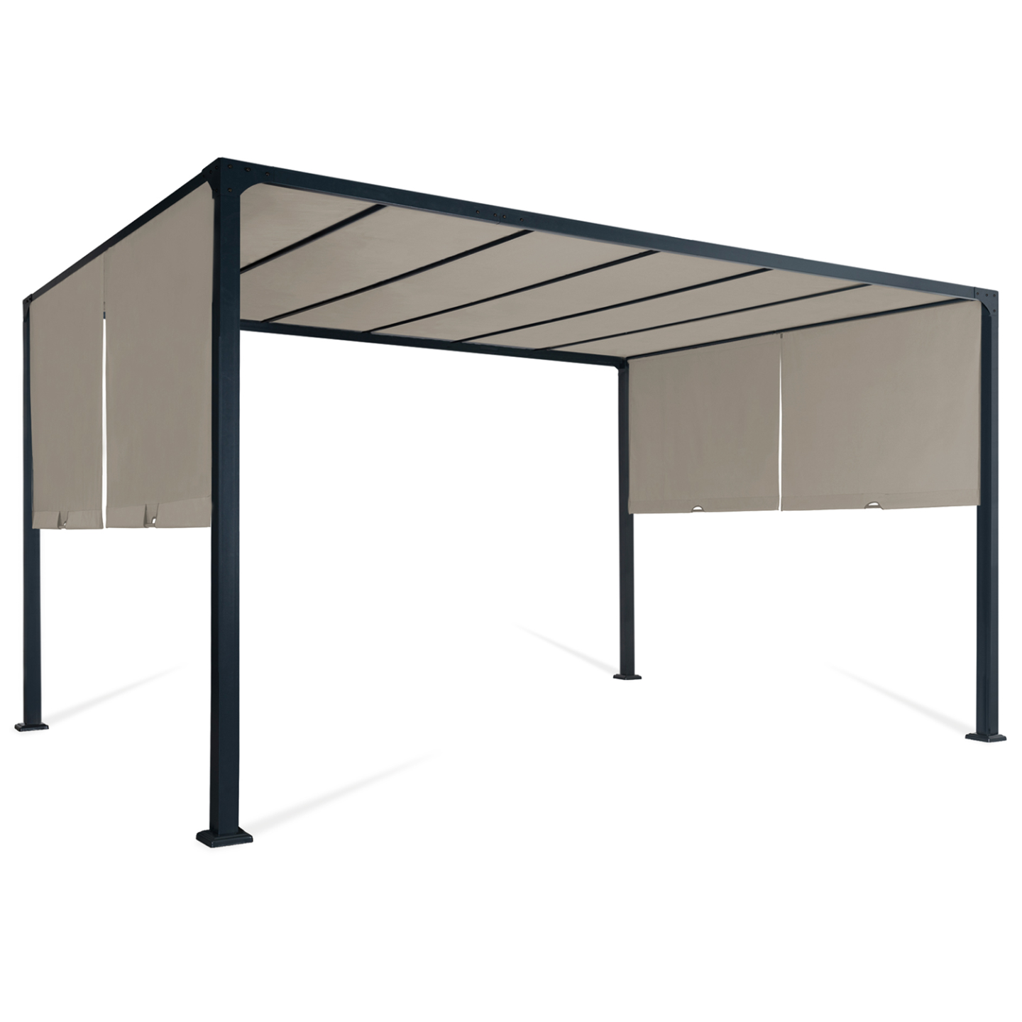 Pergola coulissante 2 pans 3x4 M belvédère de jardin toile taupe - Image 2