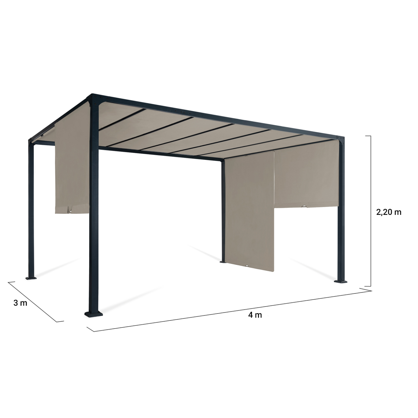 Pergola coulissante 2 pans 3x4 M belvédère de jardin toile taupe - Image 6