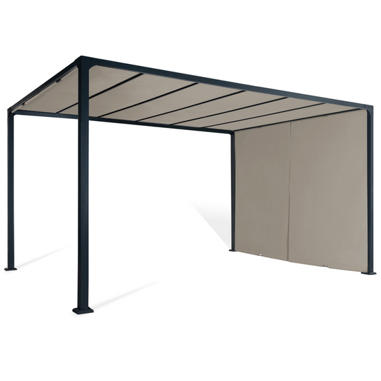 Pergola coulissante 2 pans 3x4 M belvédère de jardin toile taupe - Image 4