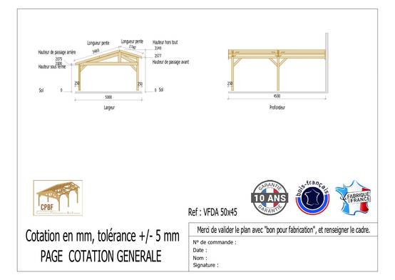 Carport Bois Douglas Français 22 m² – 2 pentes faitage décalé adossé – 4 poteaux – Abri voiture extérieur – Garantie 10 ans - Image 3