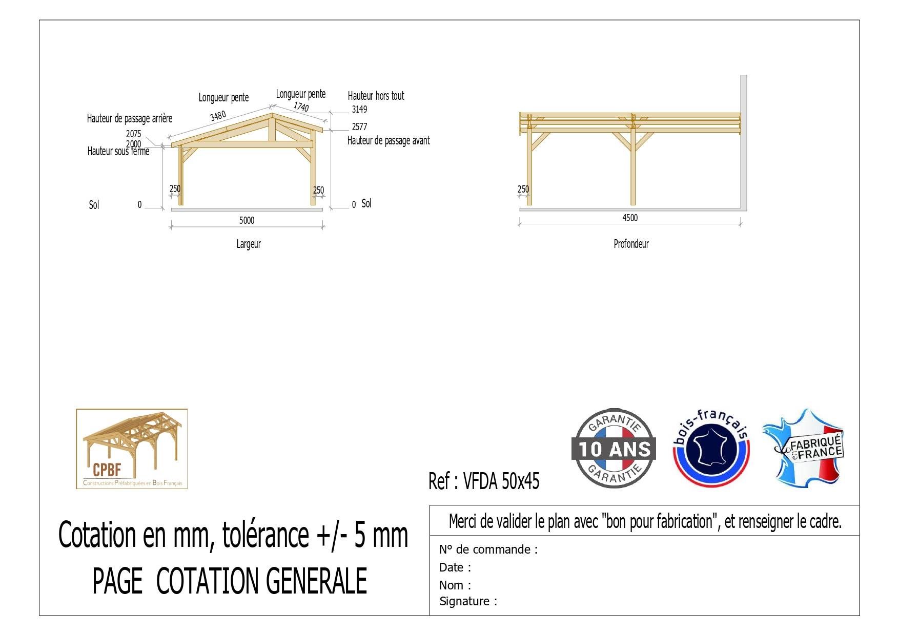 Carport Bois Douglas Français 22 m² – 2 pentes faitage décalé adossé – 4 poteaux – Abri voiture extérieur – Garantie 10 ans - Image 3