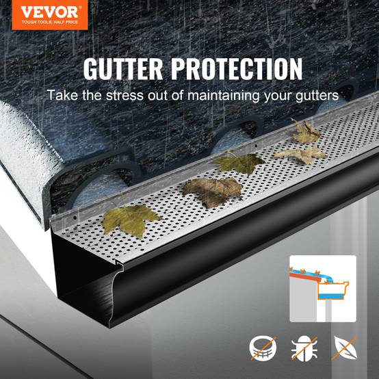 Vevor - VEVOR Grille protection gouttière 127 mm, alu, 13 pièces, longueur totale 15,9 m. Anti-feuilles, trou 4 mm. - Image 2