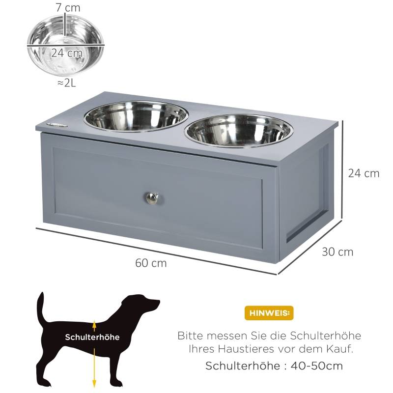 Station de nourrissage chien moyen 60 x 30 x 24 cm acier inoxydable bois - PANGIVO - Image 3