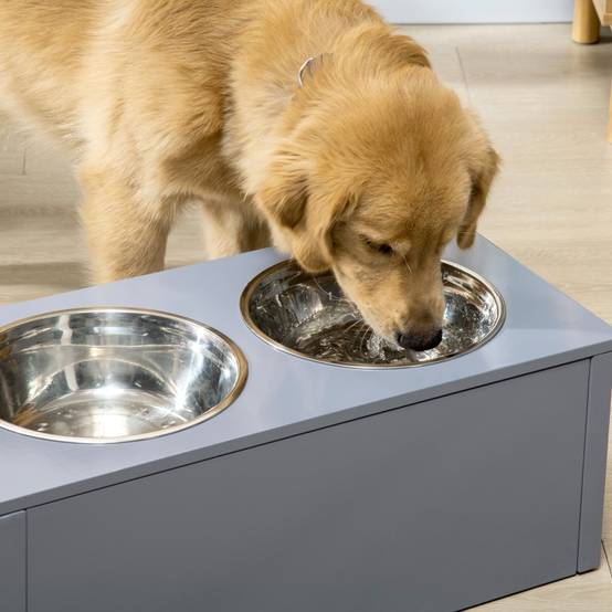 Station de nourrissage chien moyen 60 x 30 x 24 cm acier inoxydable bois - PANGIVO - Image 8