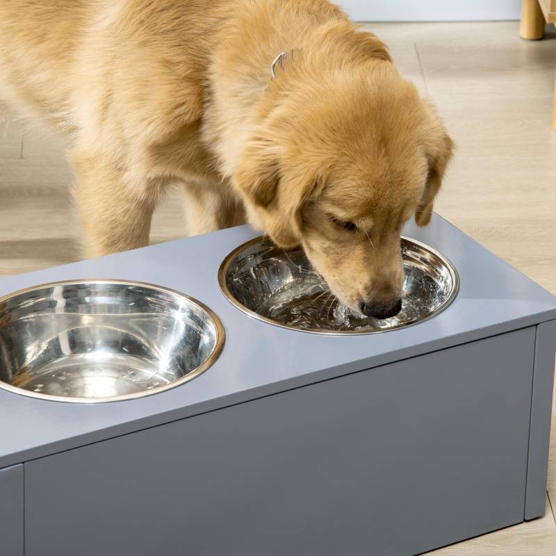 Station de nourrissage chien moyen 60 x 30 x 24 cm acier inoxydable bois - PANGIVO - Image 8