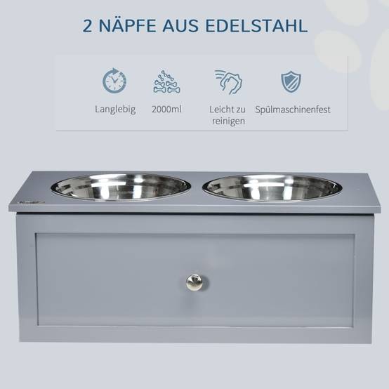 Station de nourrissage chien moyen 60 x 30 x 24 cm acier inoxydable bois - PANGIVO - Image 6