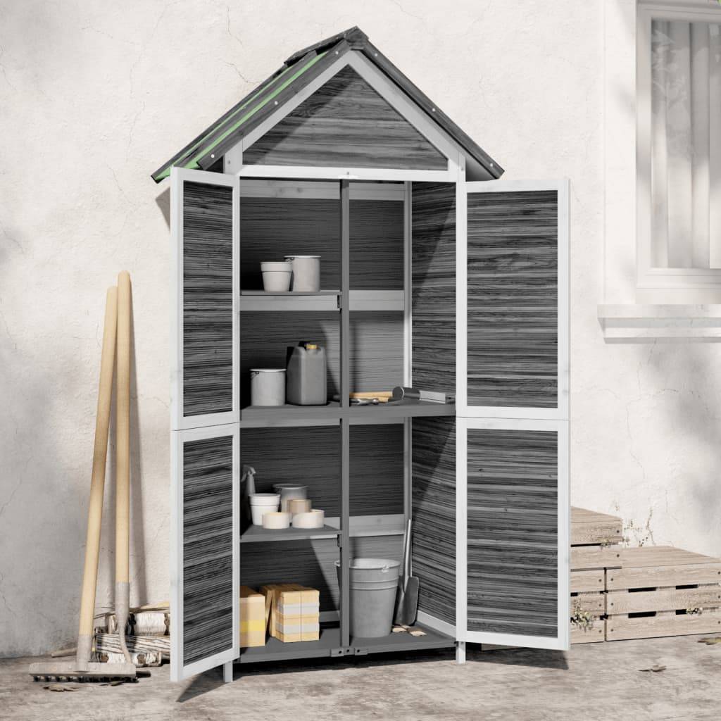 Abri à outils 0.47m² - Cabane à outils - Abri de jardin gris 89x52,5x175 cm bois massif pin MAISON CHIC - Image 2