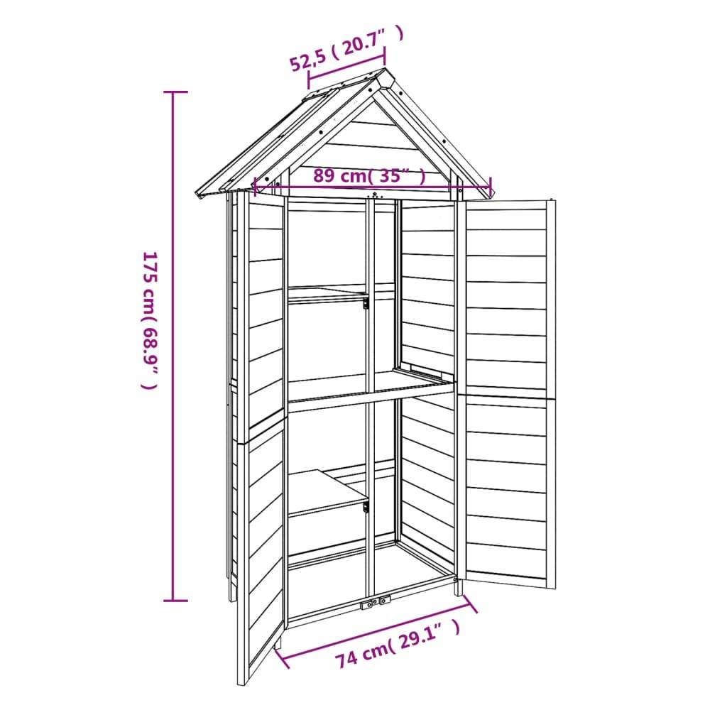 Abri à outils 0.47m² - Cabane à outils - Abri de jardin gris 89x52,5x175 cm bois massif pin MAISON CHIC - Image 8