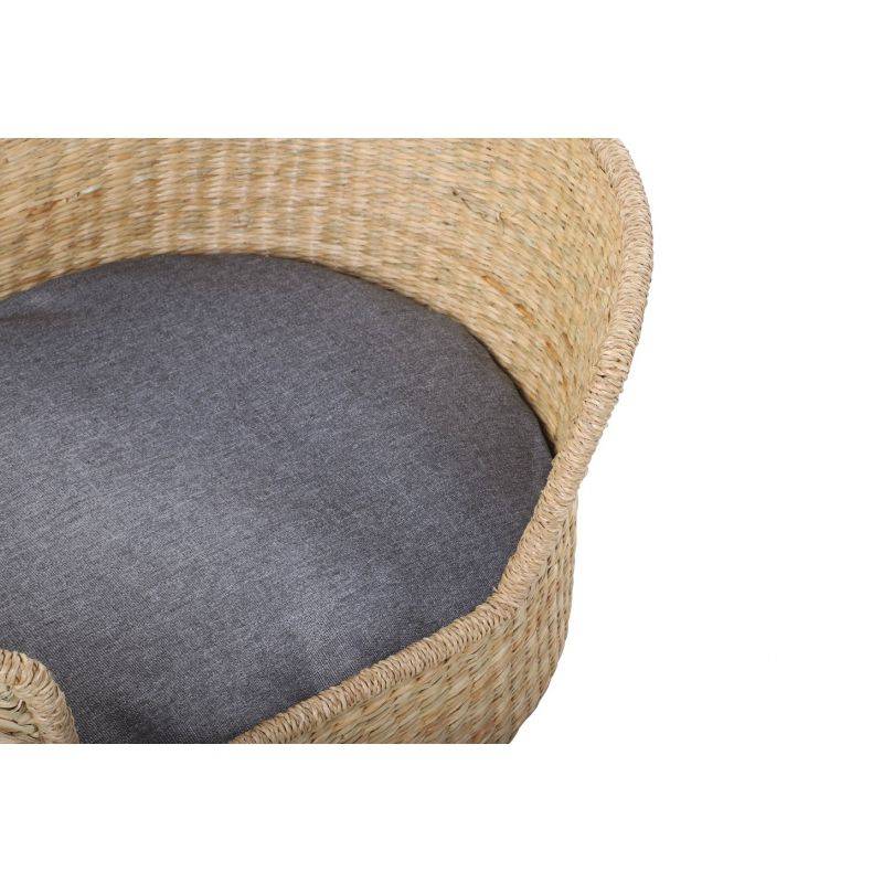 Panier ovale ATLAS pour chien et chat en jonc de mer coussin gris Beau Rivage - Image 5