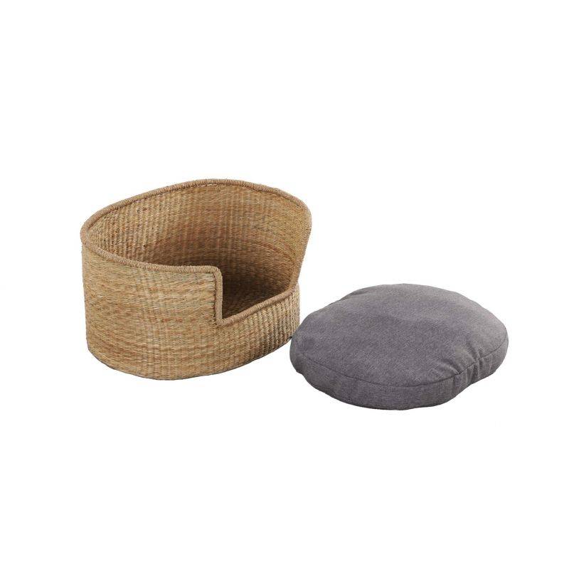 Panier ovale ATLAS pour chien et chat en jonc de mer coussin gris Beau Rivage - Image 7