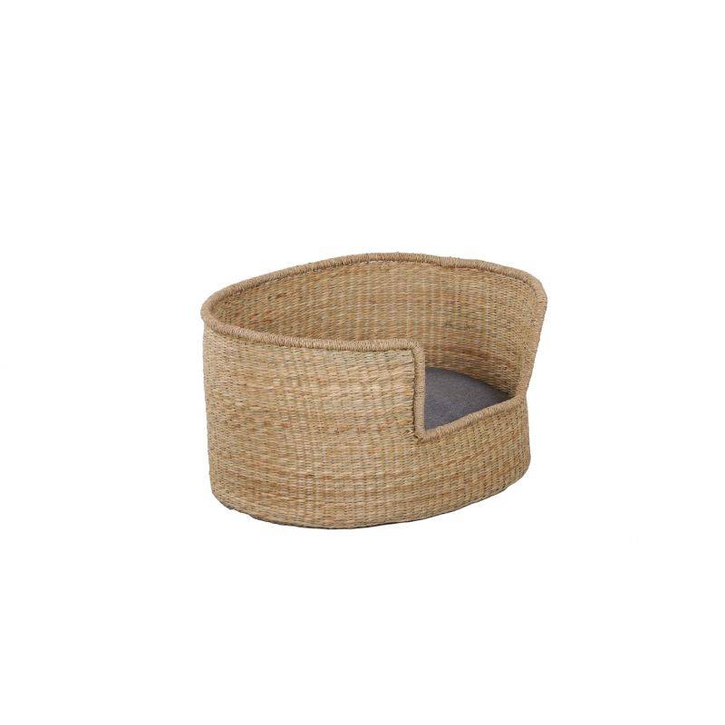 Panier ovale ATLAS pour chien et chat en jonc de mer coussin gris Beau Rivage - Image 3