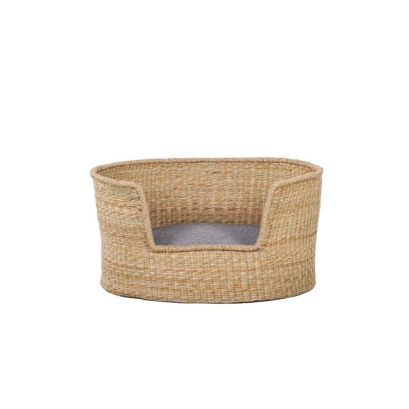 Panier ovale ATLAS pour chien et chat en jonc de mer coussin gris Beau Rivage - Image 1