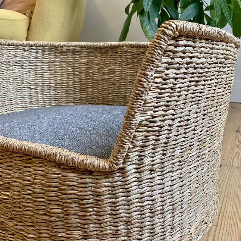 Panier ovale ATLAS pour chien et chat en jonc de mer coussin gris Beau Rivage - Image 8