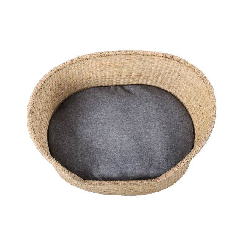 Panier ovale ATLAS pour chien et chat en jonc de mer coussin gris Beau Rivage - Image 4