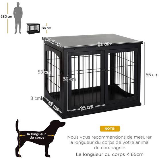 Cage chien intérieur Bois MDF Meuble décoratif 3 portes 81x58x66cm Noir - ComfortXL Outdoor Living - Image 5